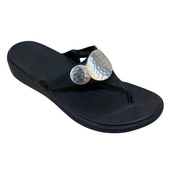 Not For Sale Crocs Sandals Women 10 Black Sanrah Embellished Wedge - Picture 2 of 7
